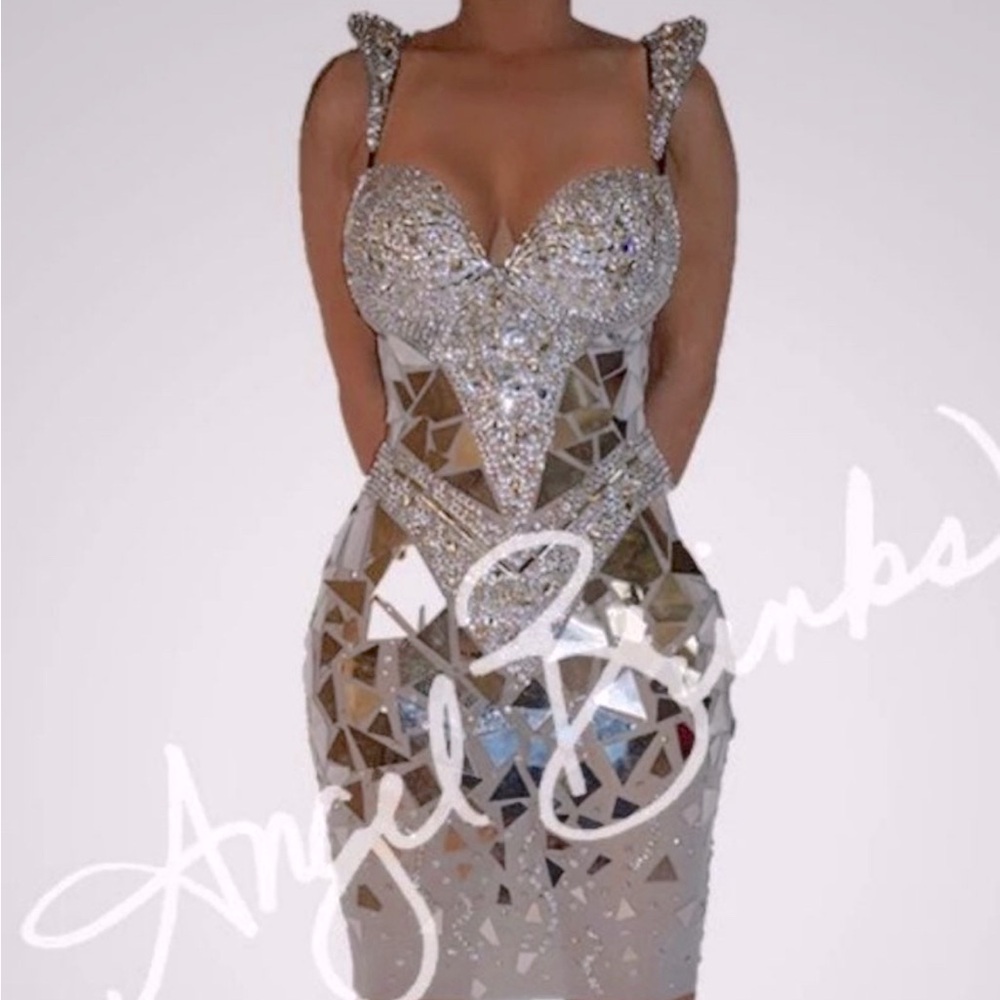 Spectacular Angel Brinks Disco Mirror Sequin Red Carpet Party Dress